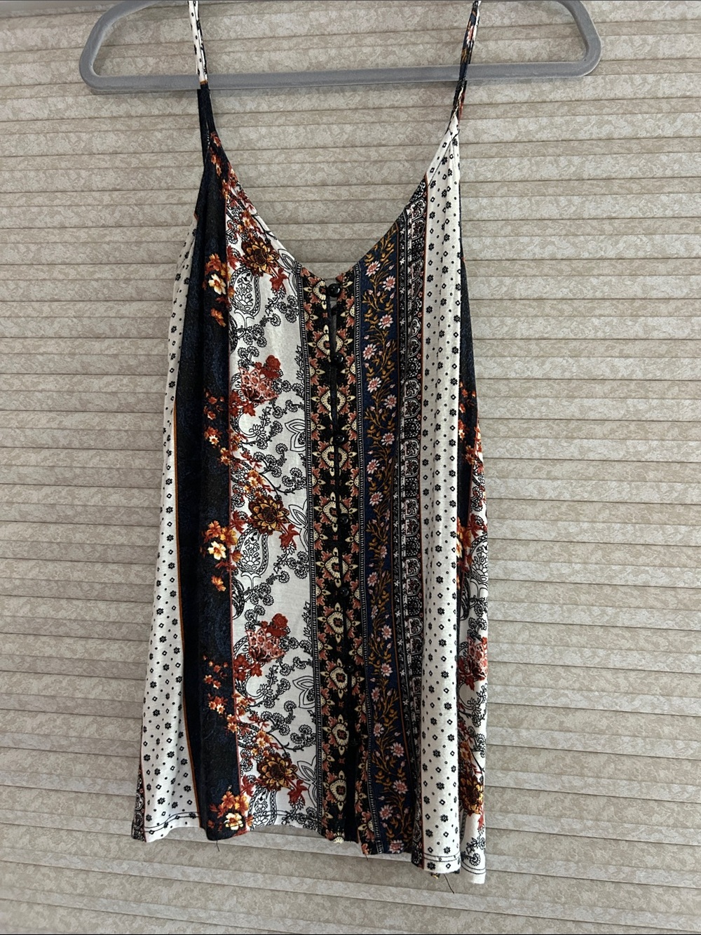 Daytrip Floral & Stripe Spaghetti Strap Camisole - Cream, Black & Rust